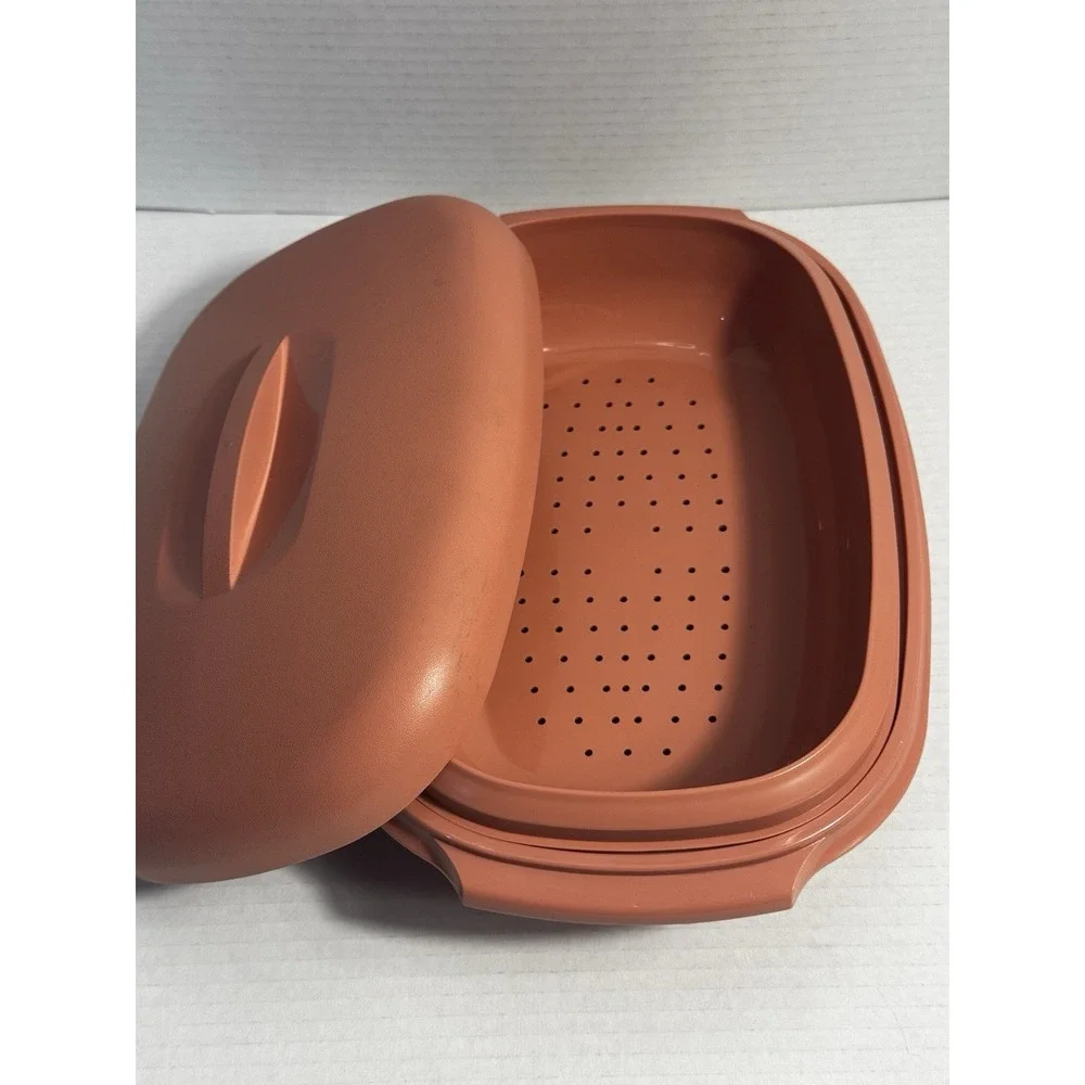 Tupperware Microwave Steamer 3pc Set 6 Cup 1.4L Rose Mauve Pink 1275-6 USA